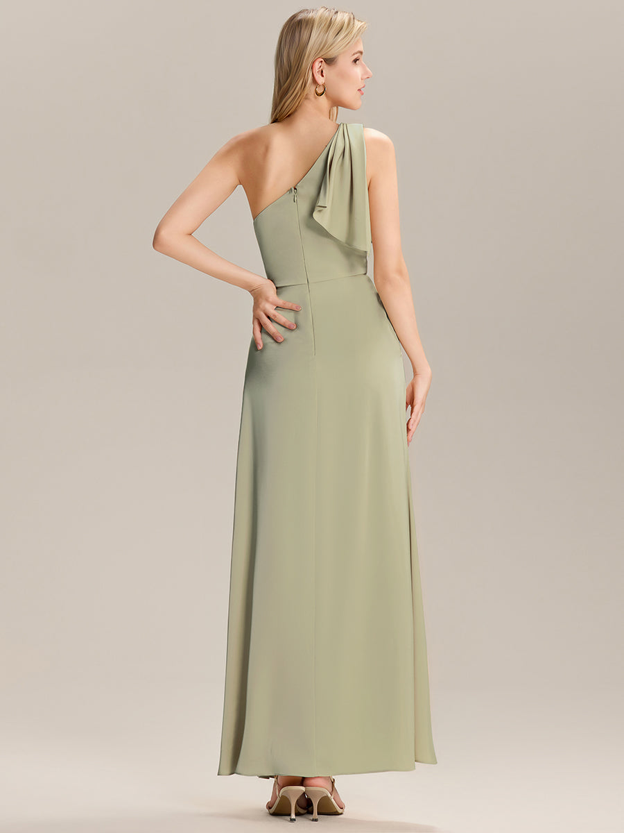Robe longue asymétrique sans manches fente haute #Couleur_Vert sauge