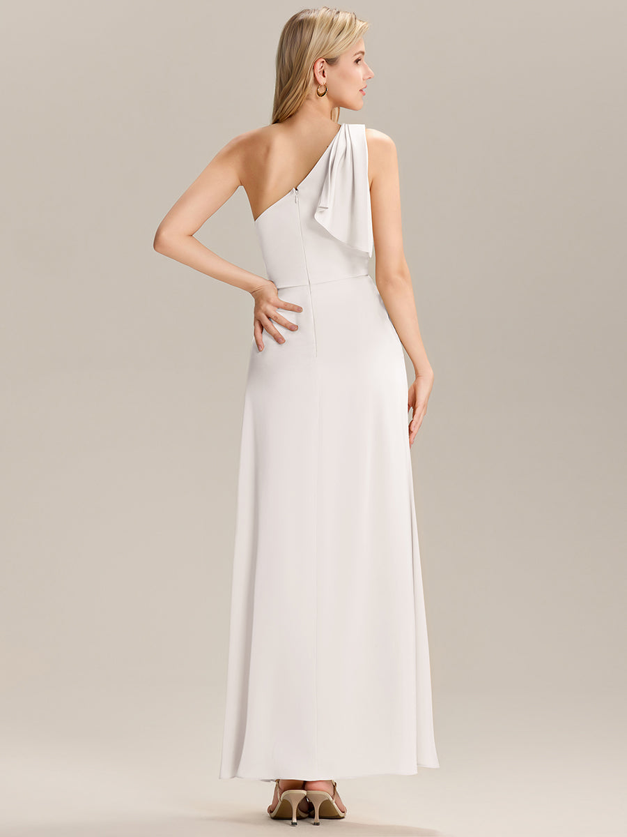 Robe longue asymétrique sans manches fente haute #Couleur_Blanc