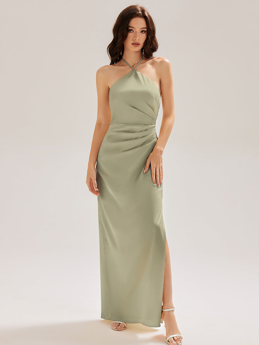 Robe longue sans manches à fleurs #Couleur_Vert sauge