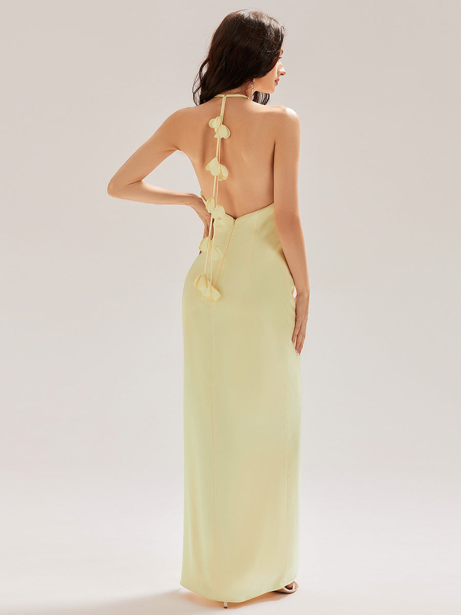 Robe longue sans manches à fleurs #Couleur_Jaune