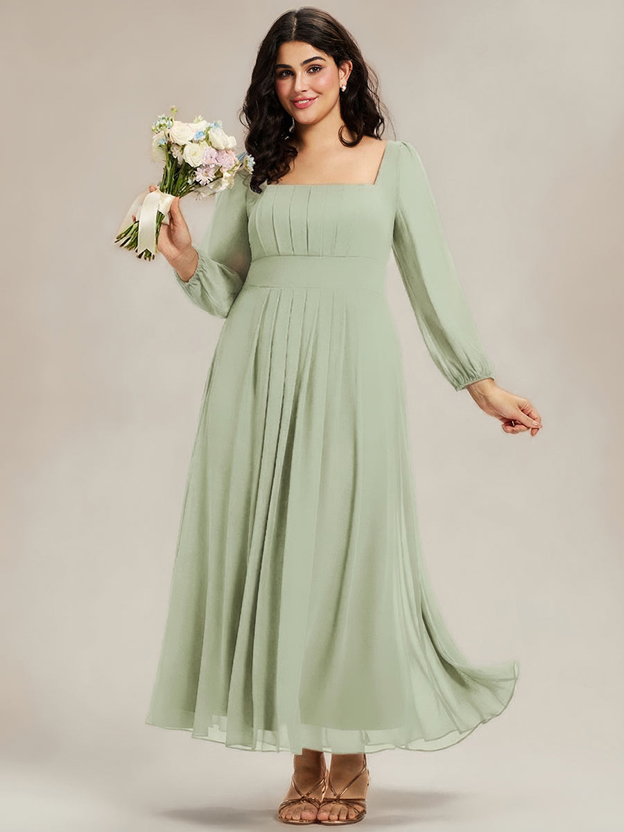 Robe de demoiselle d'honneur en mousseline à manches lanternes #Couleur_Menthe Verte