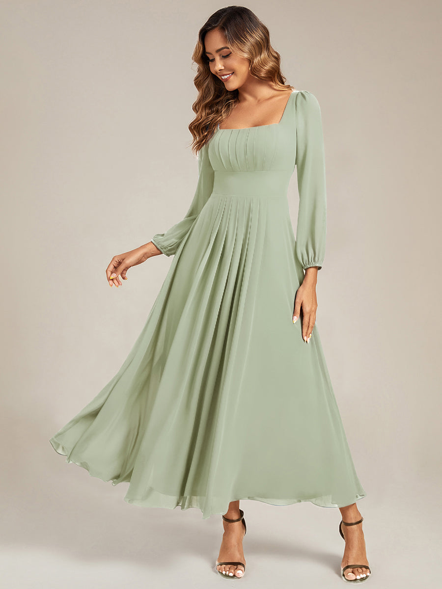 Robe de demoiselle d'honneur en mousseline à manches lanternes #Couleur_Menthe Verte