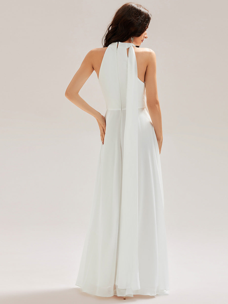 Robe de demoiselle d'honneur sans manches longueur sol avec découpes #Couleur_Blanc
