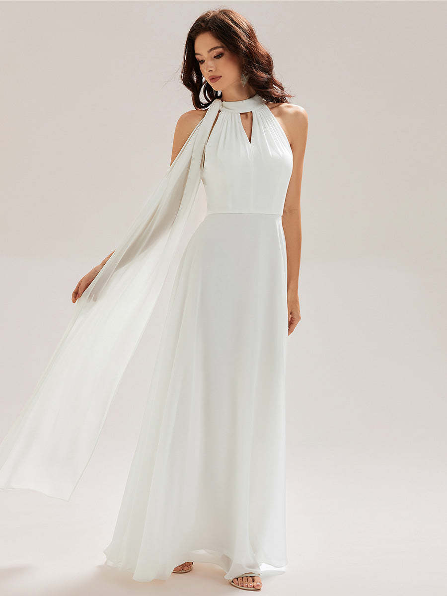 Robe de demoiselle d'honneur sans manches longueur sol avec découpes #Couleur_Blanc