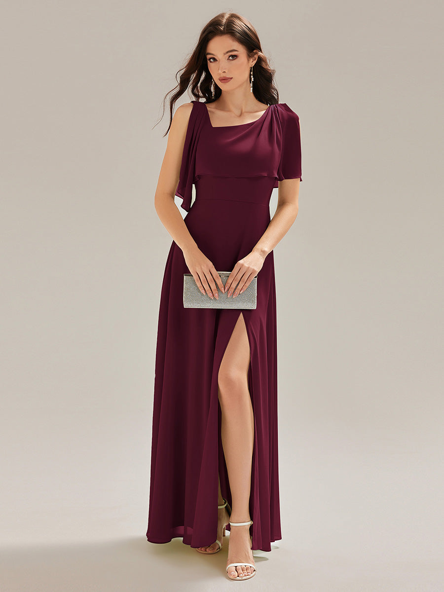 Robe longue sans manches à décolleté halter fente haute #Couleur_Bordeaux