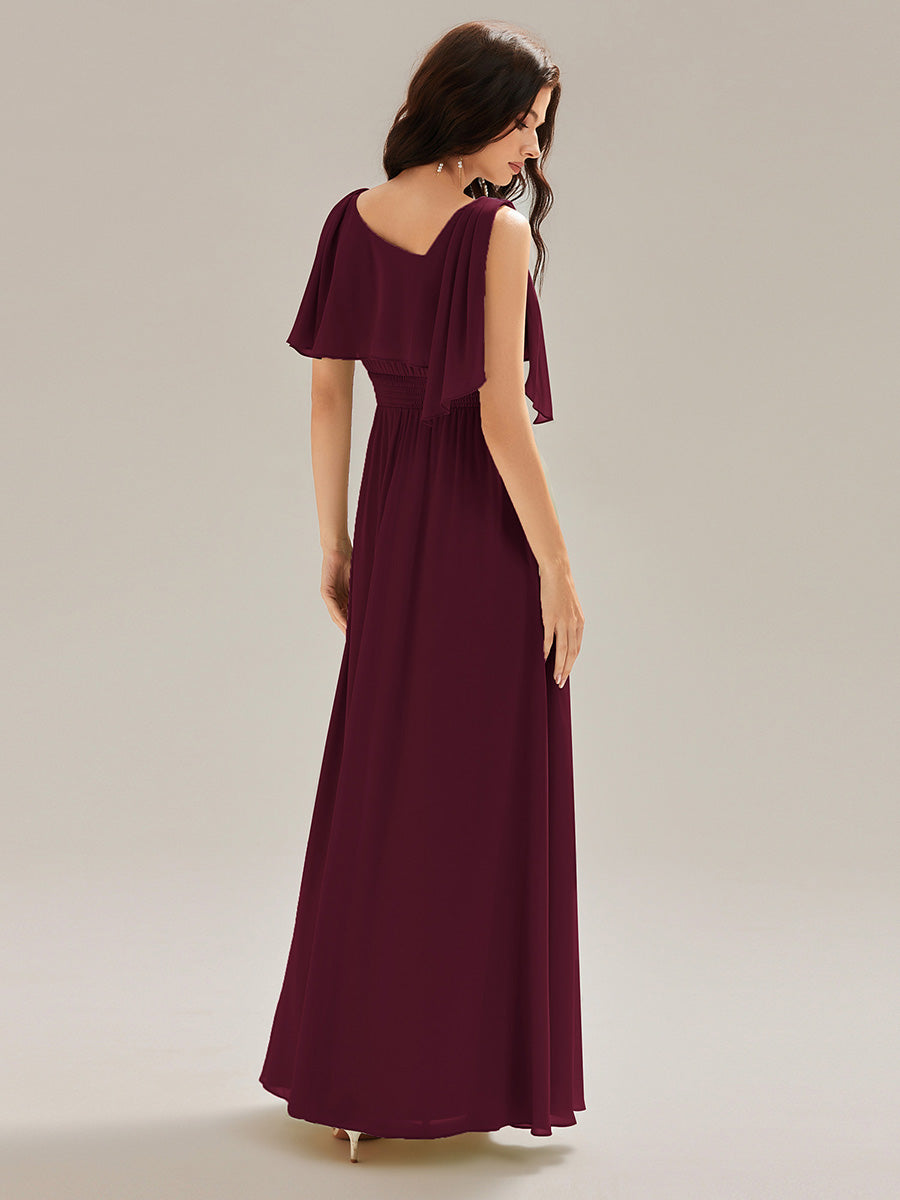 Robe longue sans manches à décolleté halter fente haute #Couleur_Bordeaux