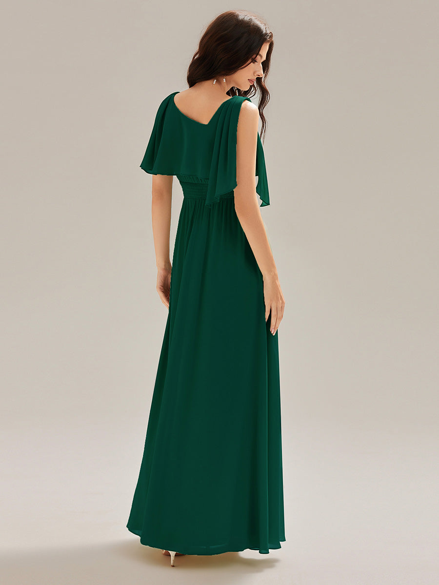 Robe longue sans manches à décolleté halter fente haute #Couleur_Vert Fonce