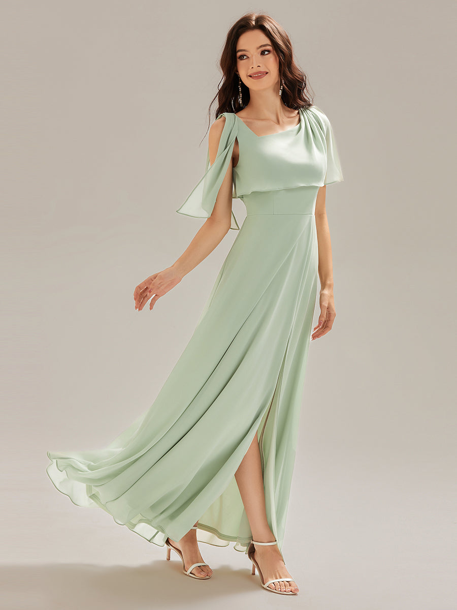 Robe longue sans manches à décolleté halter fente haute #Couleur_Menthe Verte