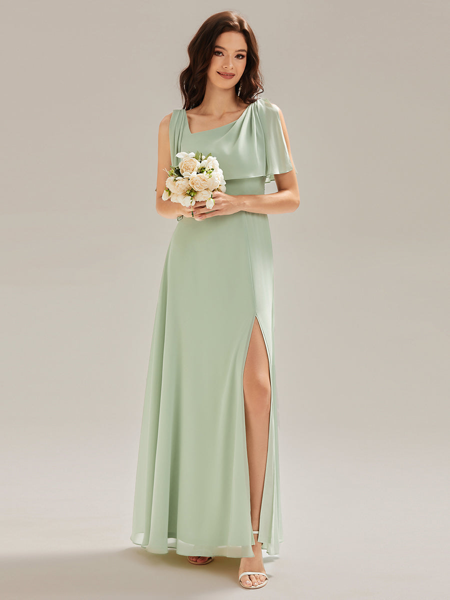 Robe longue sans manches à décolleté halter fente haute #Couleur_Menthe Verte