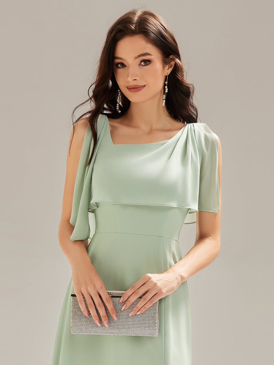 Robe longue sans manches à décolleté halter fente haute #Couleur_Menthe Verte