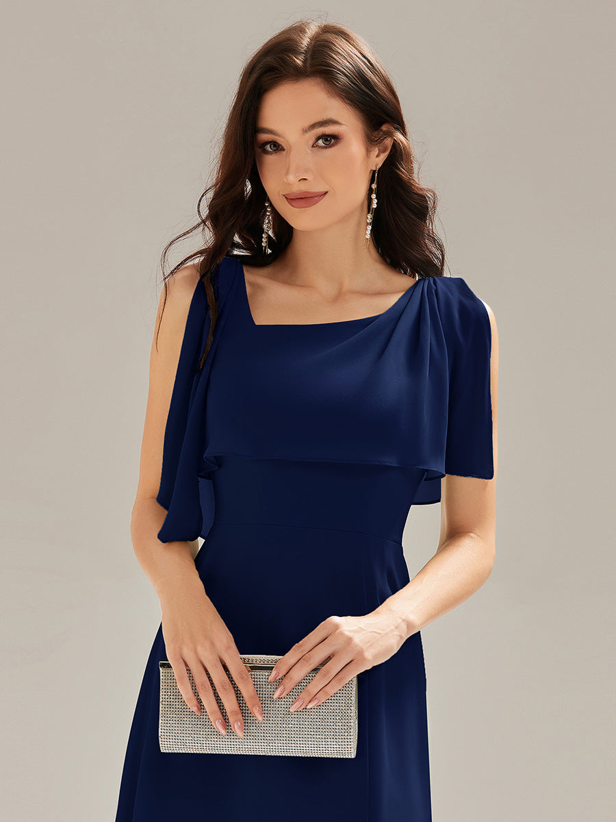 Robe longue sans manches à décolleté halter fente haute #Couleur_Bleu Marine