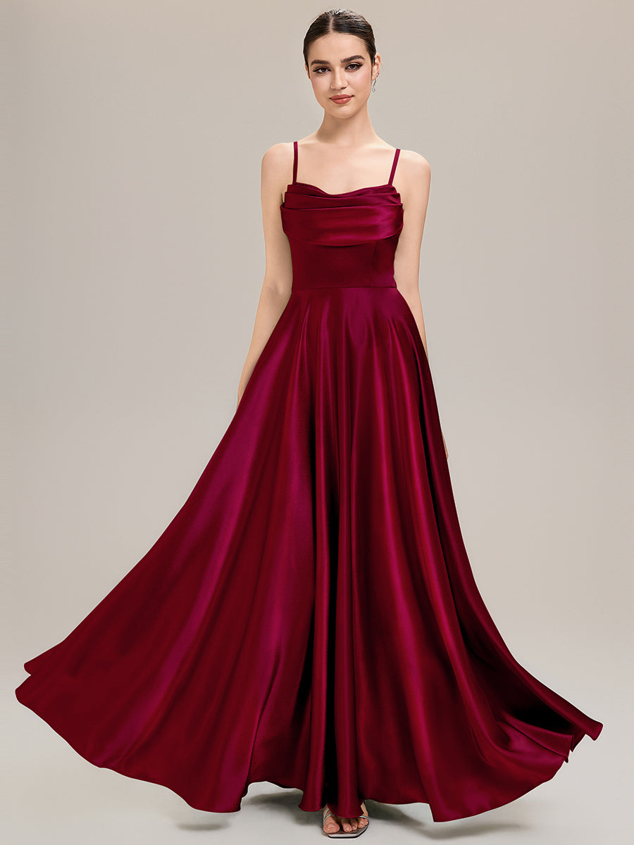 Robe sans manches en A longueur de sol avec décolleté en V profond et embellissements en strass Robe de demoiselle d'honneur #Couleur_Bordeaux
