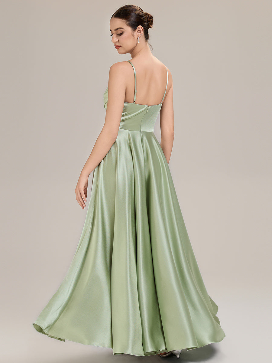 Robe sans manches en A longueur de sol avec décolleté en V profond et embellissements en strass Robe de demoiselle d'honneur #Couleur_Menthe Verte