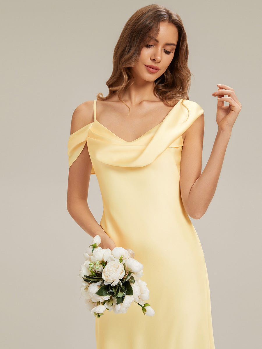 Robe maxi sans bretelles à encolure drapée coupe sirène non élastique #Couleur_Jaune