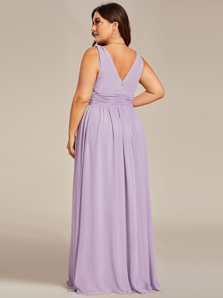 Col V sans manches plissé chiffon robe de soirée #Couleur_Lilas Givré