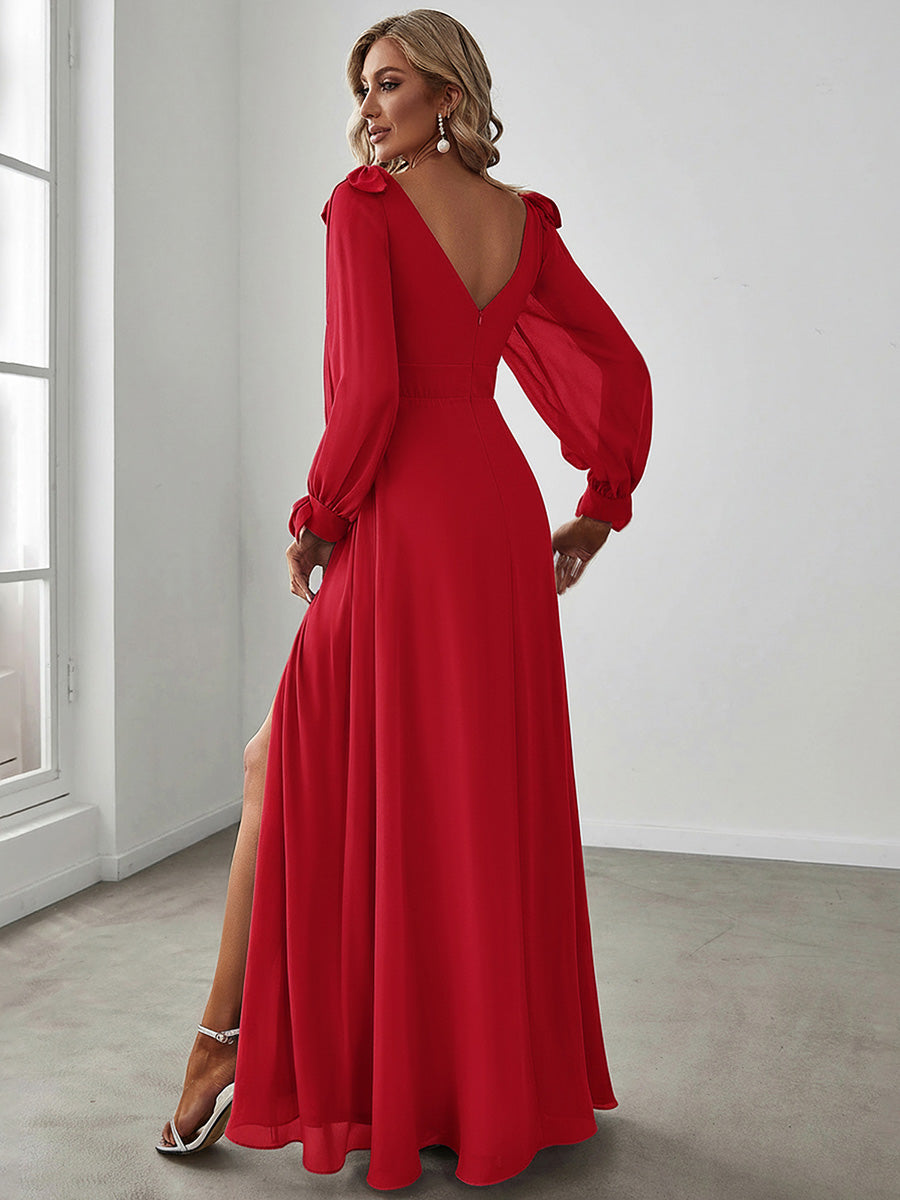 Robe invitée mariage à manches fendues et dos nu #Couleur_Rouge