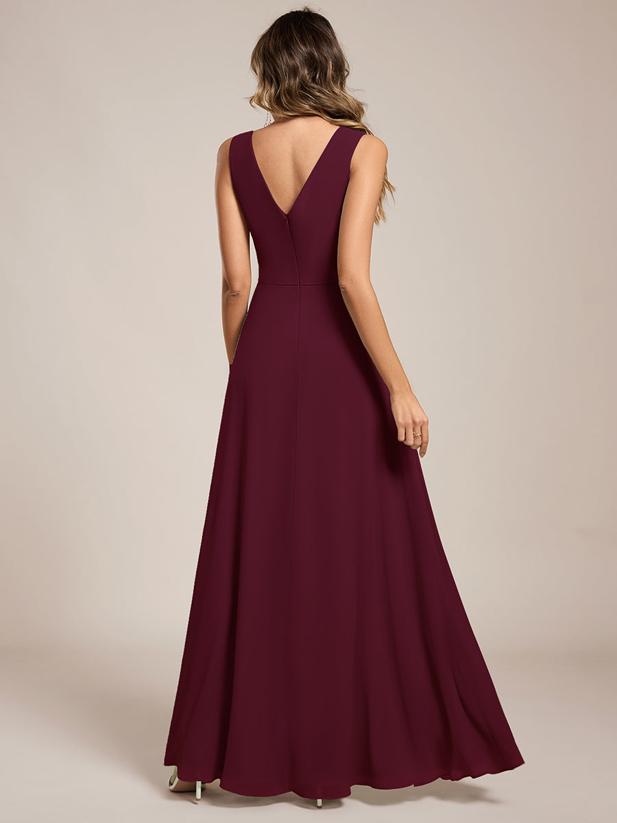 Robe de demoiselle d'honneur élégante avec fente latérale #Couleur_Bordeaux