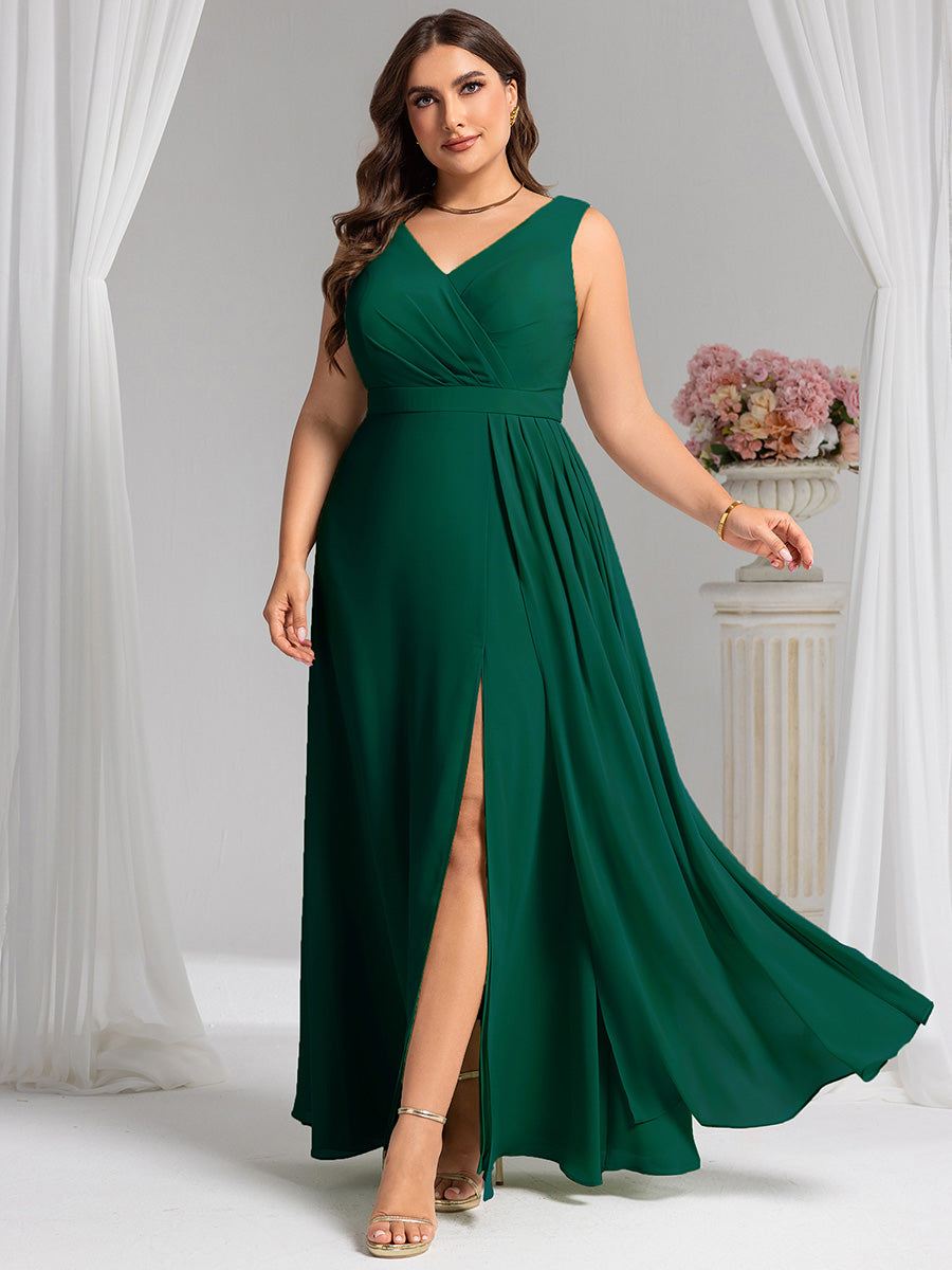 Robe de demoiselle d'honneur élégante avec fente latérale #Couleur_Vert Fonce