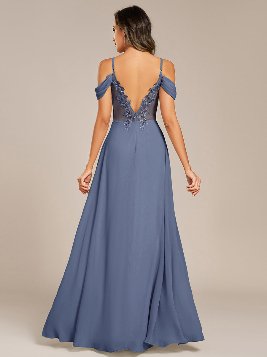 Robe de demoiselle d'honneur transparente dos nu #Couleur_Marine Fume