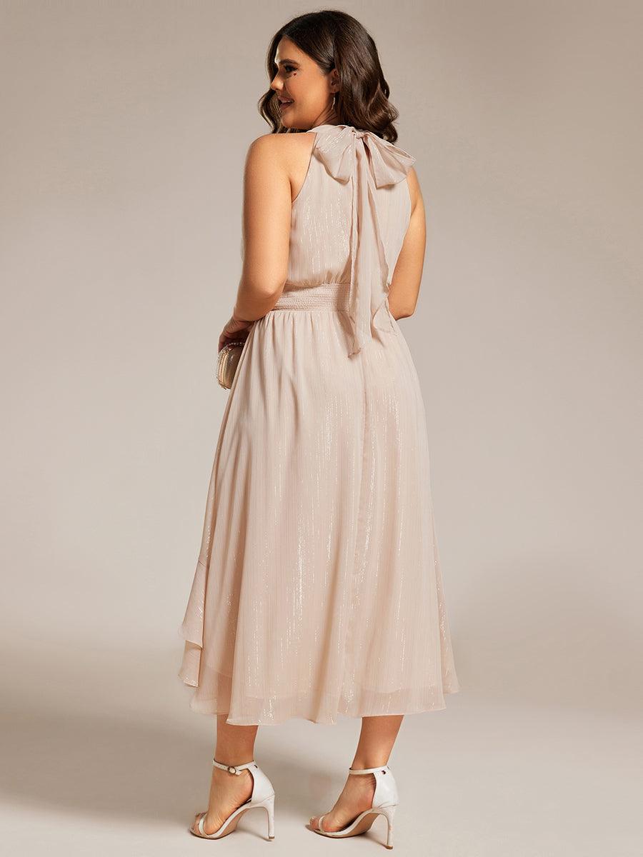 Robe d'invité de mariage plissée à volants haut-bas scintillante à col licou #Couleur_Charbon