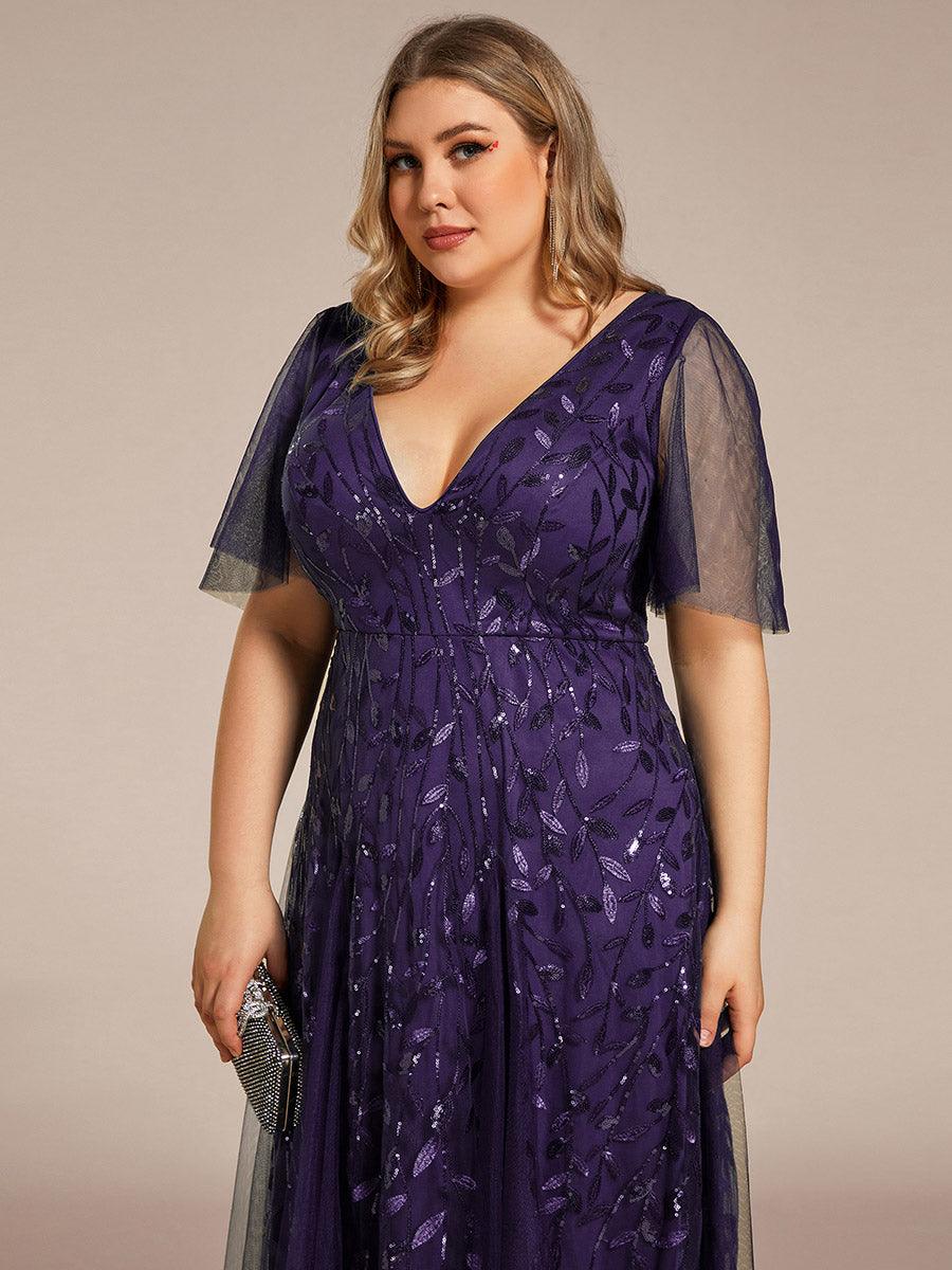 Robe de soirée Seuqin à encolure en V pour femmes de grande taille #Couleur_Violet Fonce
