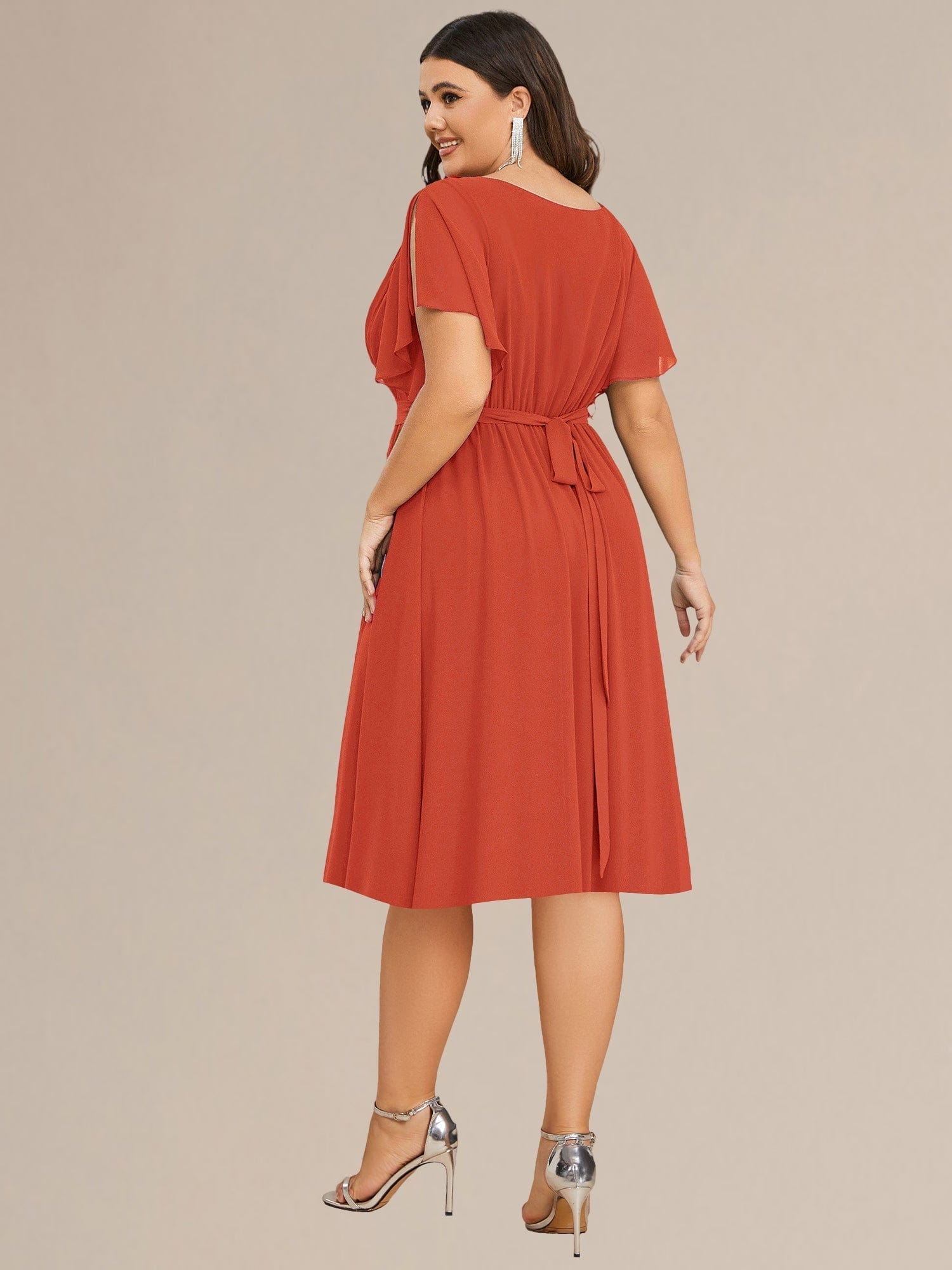 ever HARLOW|Robe de demoiselle d'honneur mi-longue nouée à la taille #Couleur_Burnt Orange