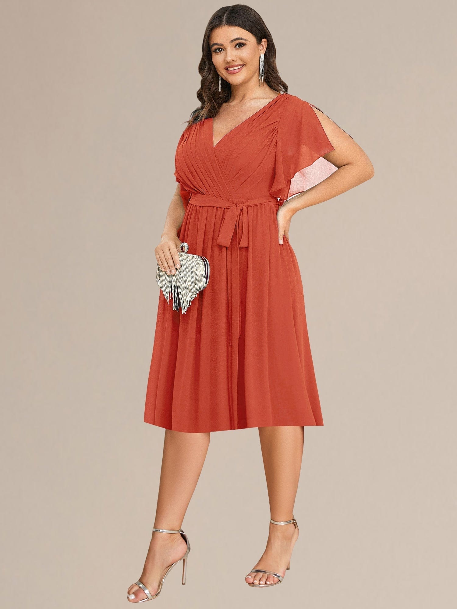 ever HARLOW|Robe de demoiselle d'honneur mi-longue nouée à la taille #Couleur_Burnt Orange