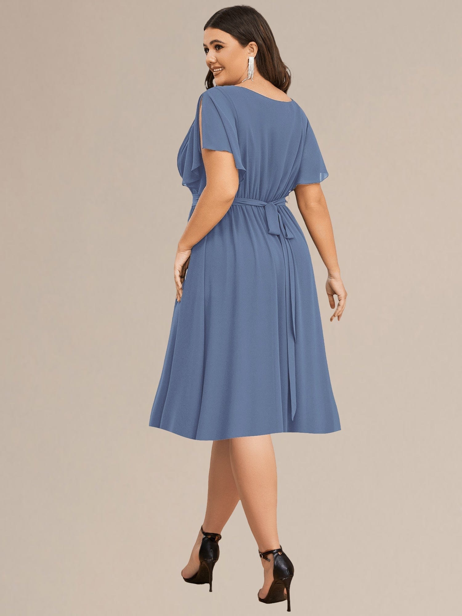 ever HARLOW|Robe de demoiselle d'honneur mi-longue nouée à la taille #Couleur_Marine Fume
