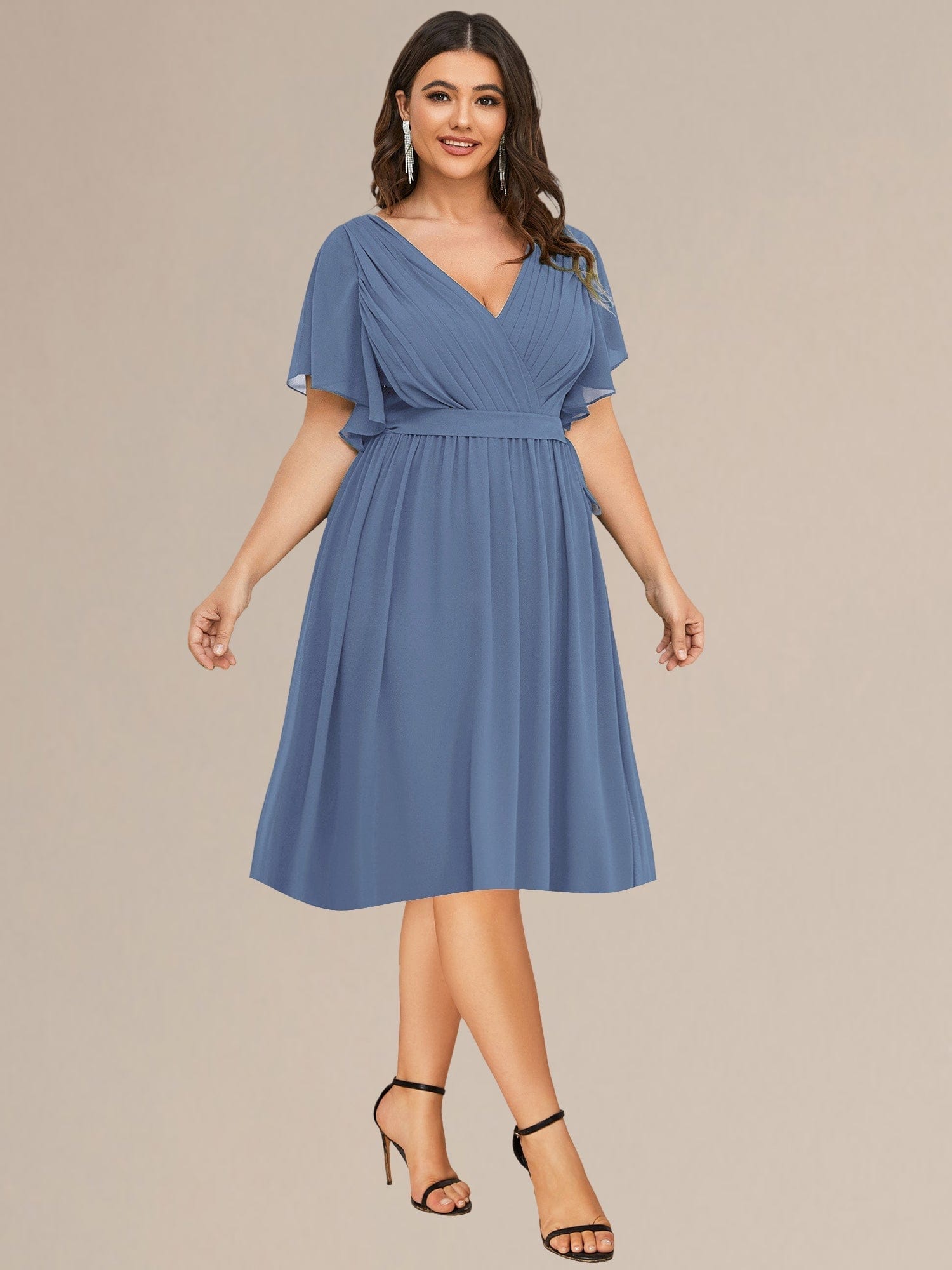 ever HARLOW|Robe de demoiselle d'honneur mi-longue nouée à la taille #Couleur_Marine Fume