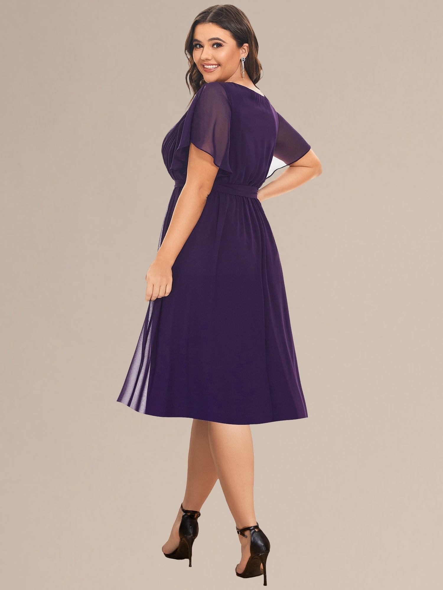 ever HARLOW|Robe de demoiselle d'honneur mi-longue nouée à la taille #Couleur_Violet Fonce
