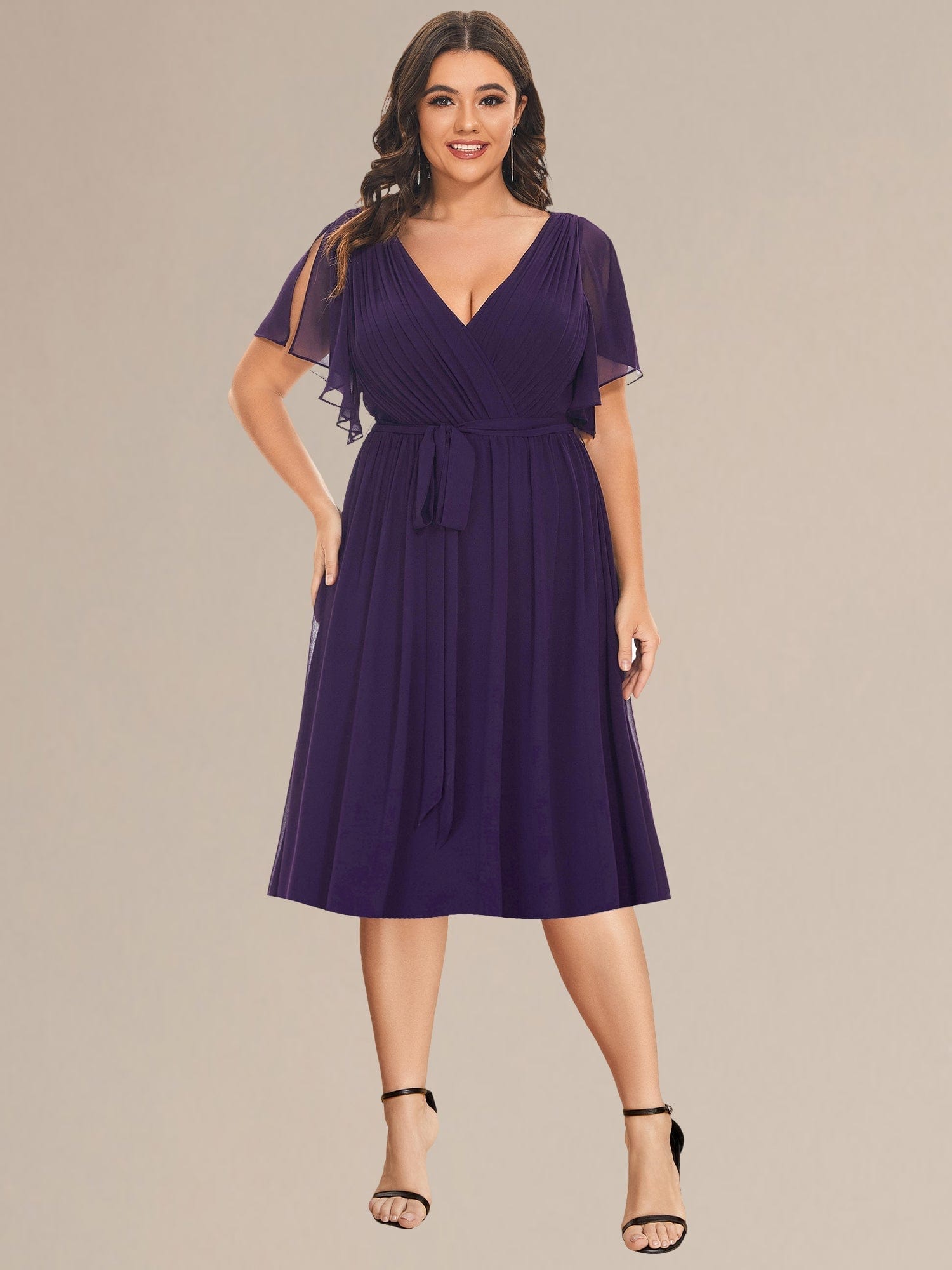 ever HARLOW|Robe de demoiselle d'honneur mi-longue nouée à la taille #Couleur_Violet Fonce