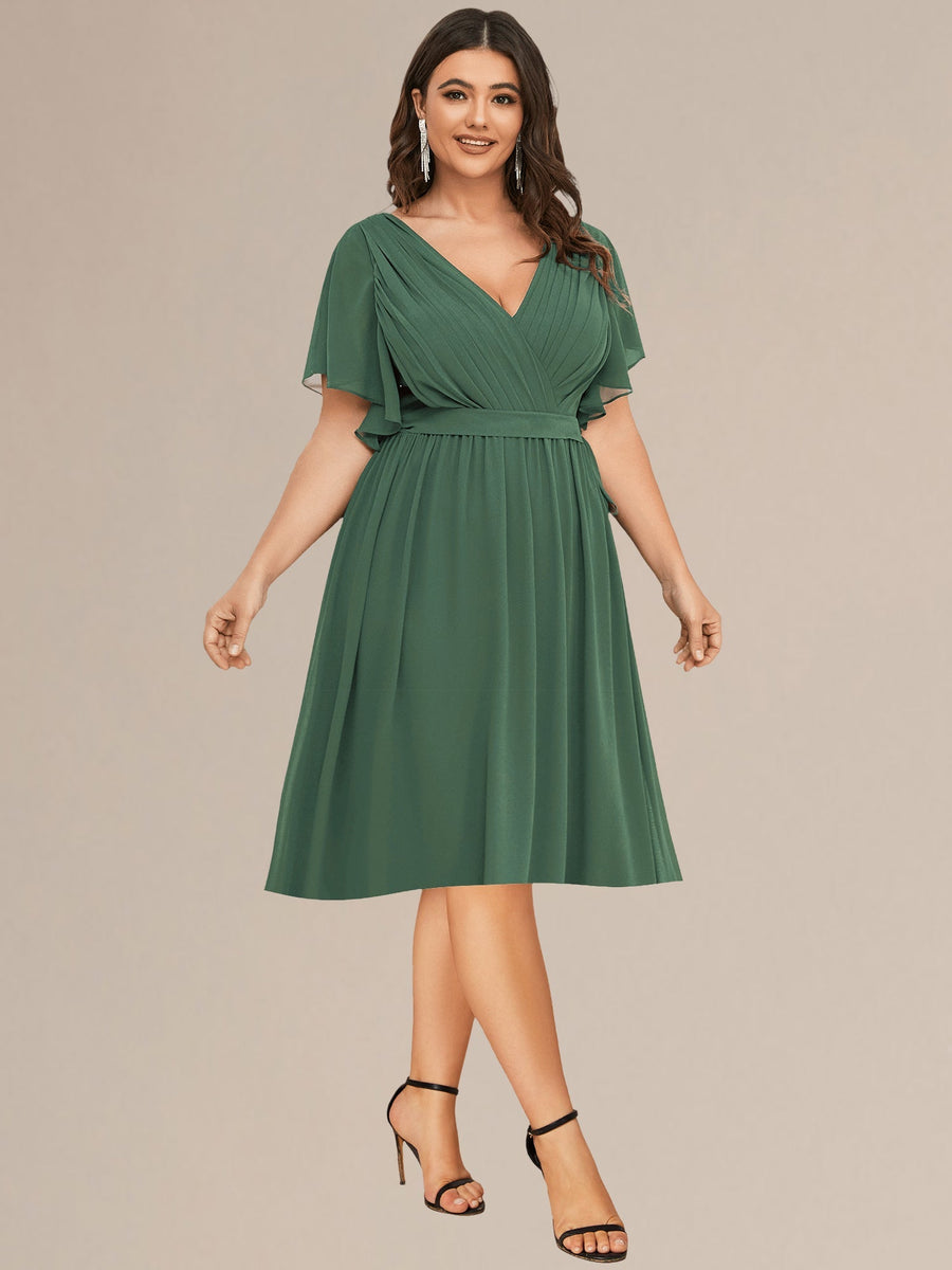 Robe d'invité de mariage trapèze en mousseline fluide à encolure ronde et longueur au genou #Couleur_Orchidee