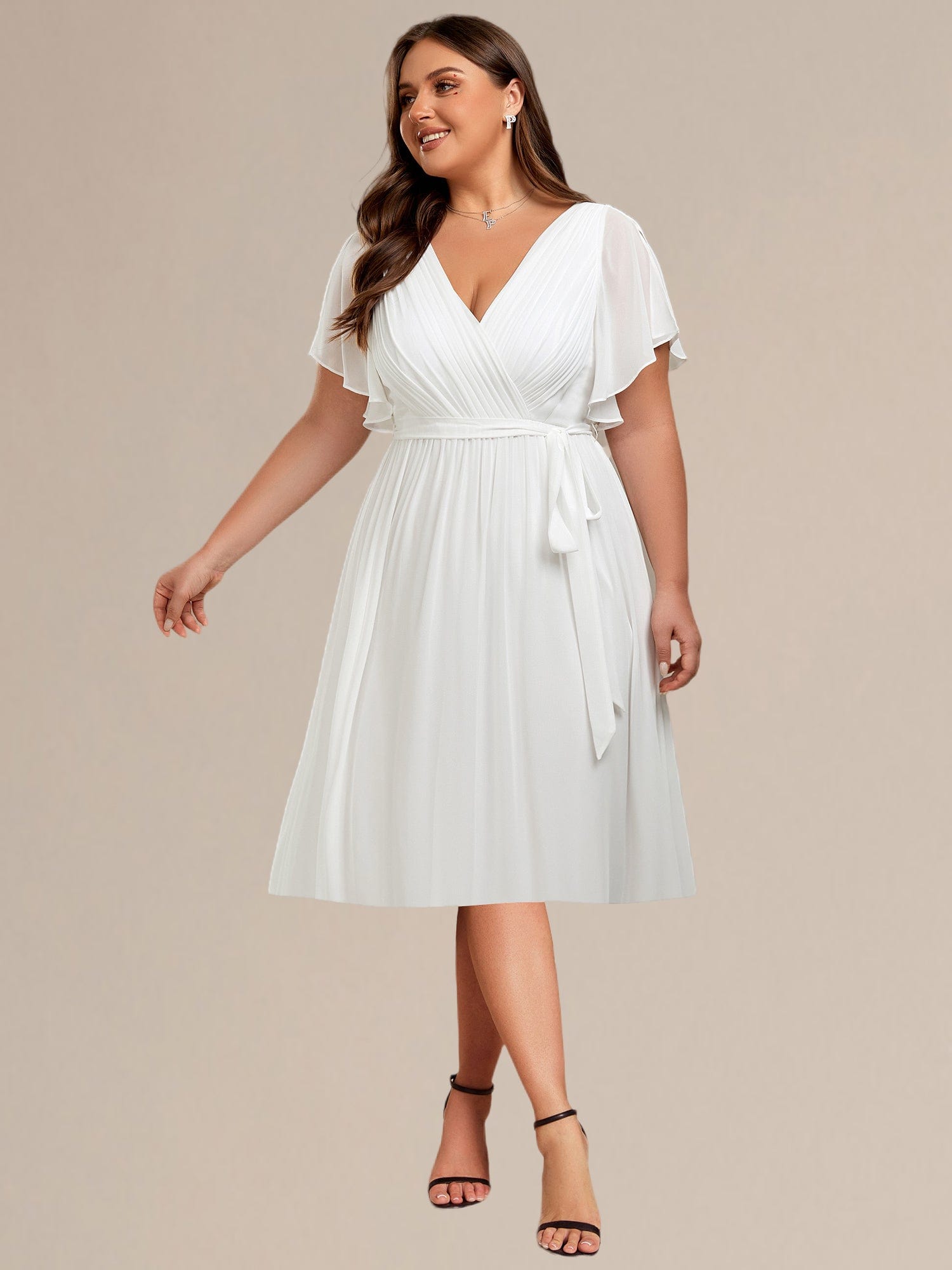 ever HARLOW|Robe de demoiselle d'honneur mi-longue nouée à la taille #Couleur_Blanc