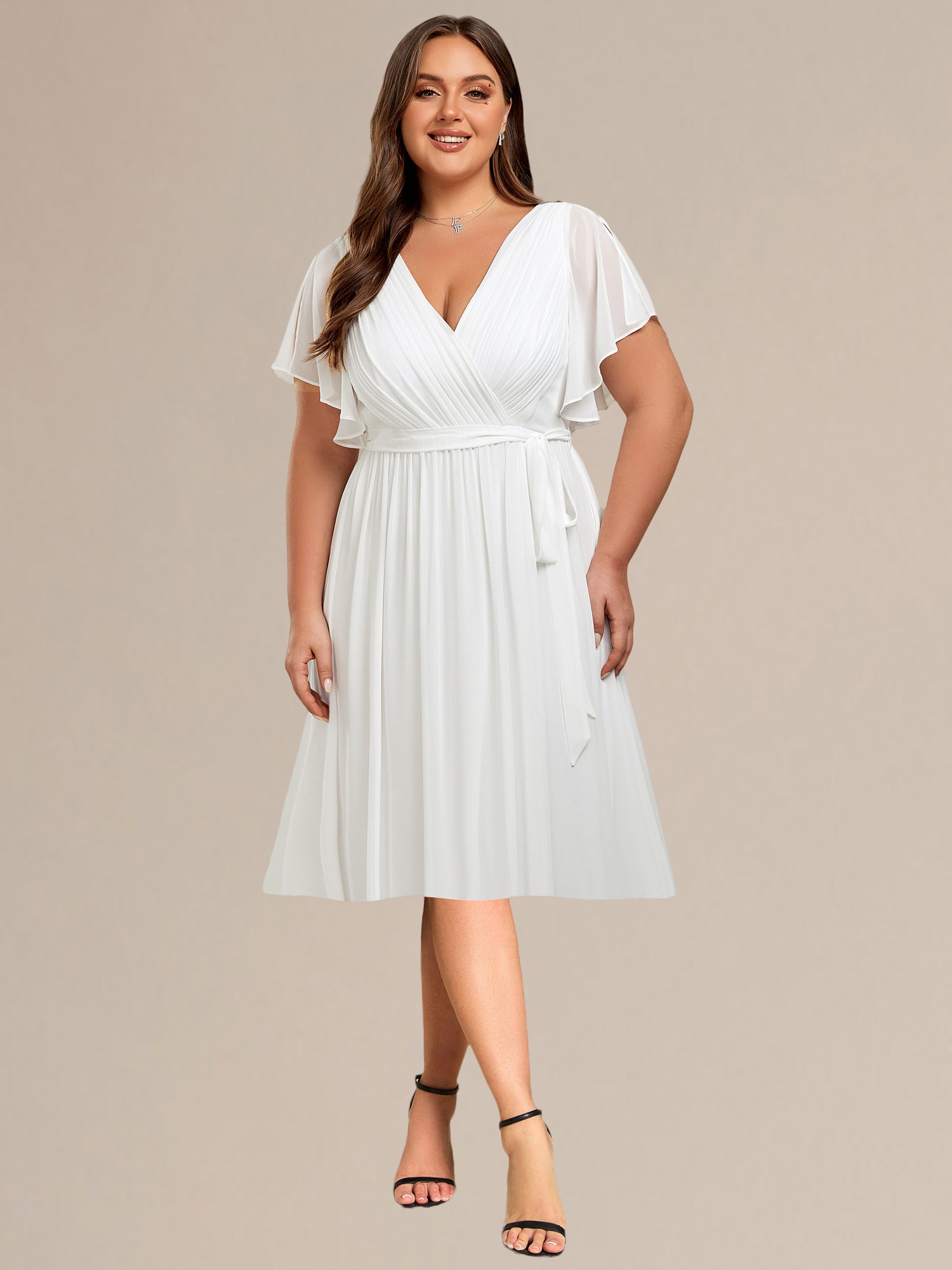 Robe d'invité de mariage trapèze en mousseline fluide à encolure ronde et longueur au genou #Couleur_Bleu Sarcelle