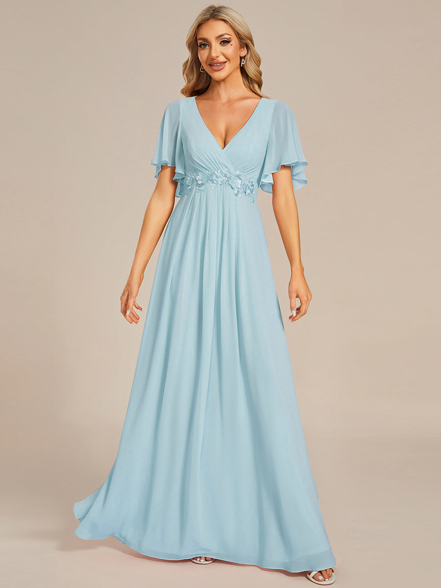 Robe de soirée élégante en mousseline de soie avec manches flottantes#Couleur_Bleu Ciel