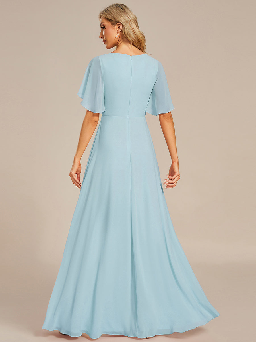 Robe de soirée élégante en mousseline de soie avec manches flottantes#Couleur_Bleu Ciel