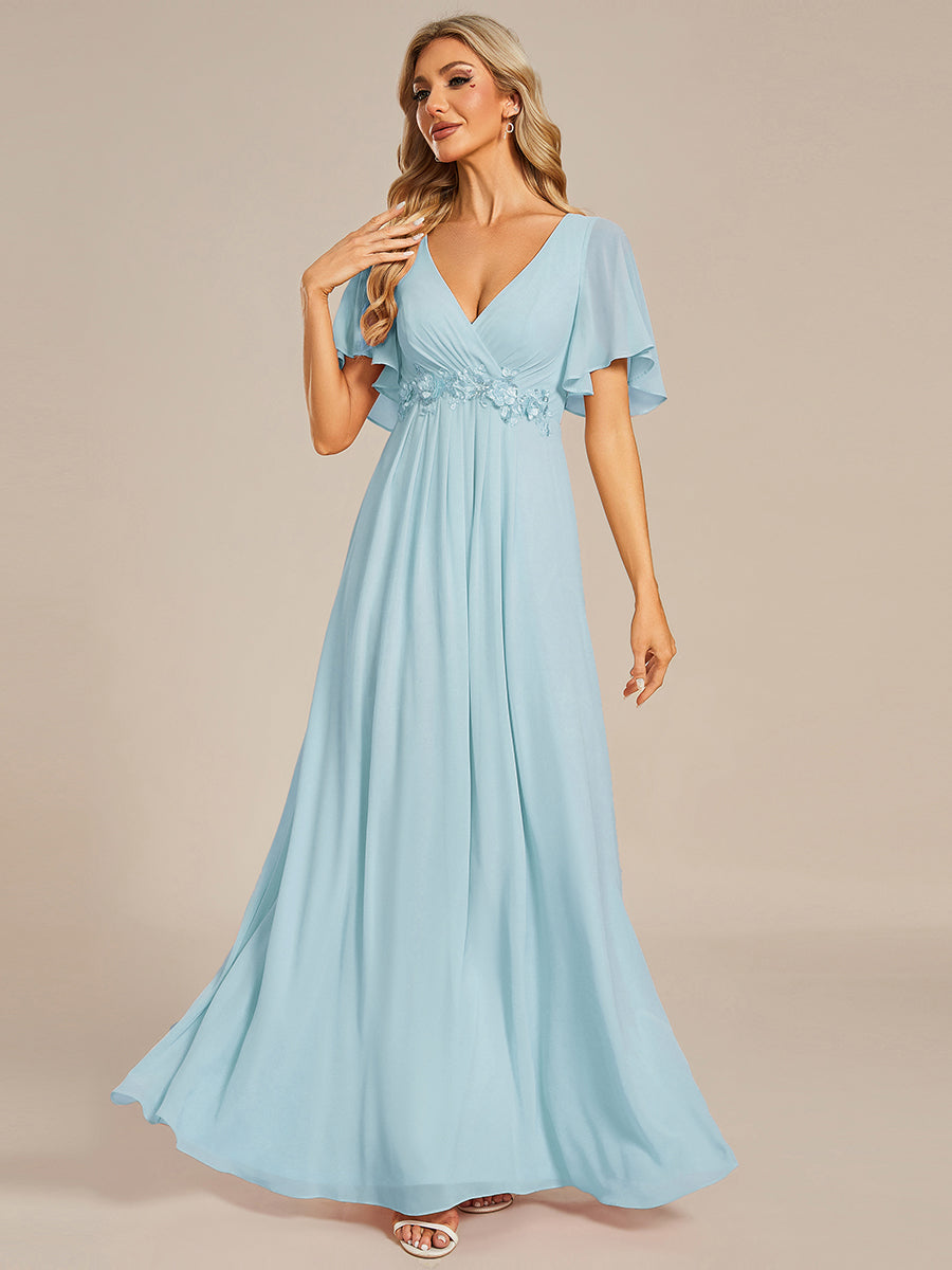 Robe de soirée élégante en mousseline de soie avec manches flottantes#Couleur_Bleu Ciel