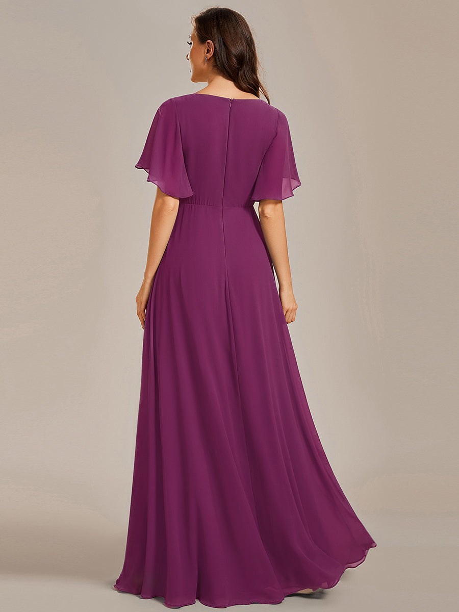 Robe de soirée élégante en mousseline de soie avec manches flottantes #Couleur_Fuchsia