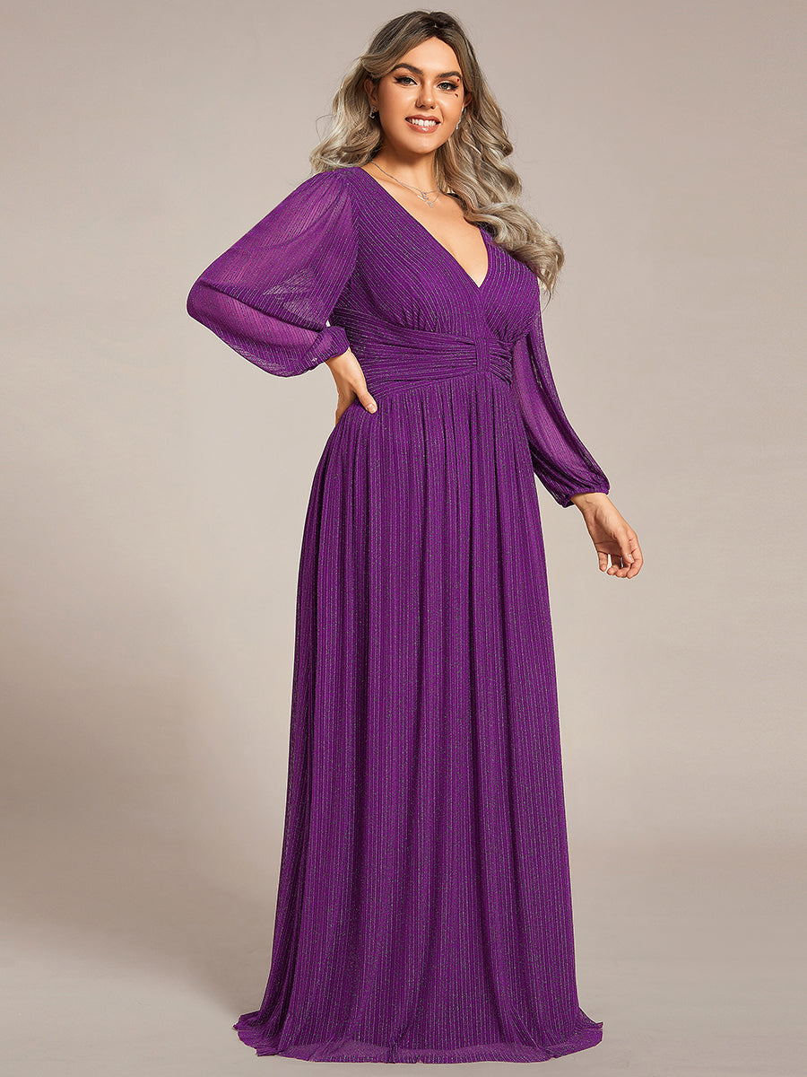 Robe de soirée trapèze à manches longues et taille empire scintillante #Couleur_Raisin pétillant