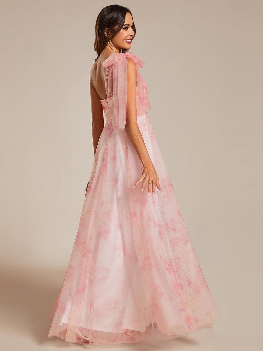 Robe de soirée taille empire florale sans bretelles multidirectionnelle avec plissé #Couleur_Rose