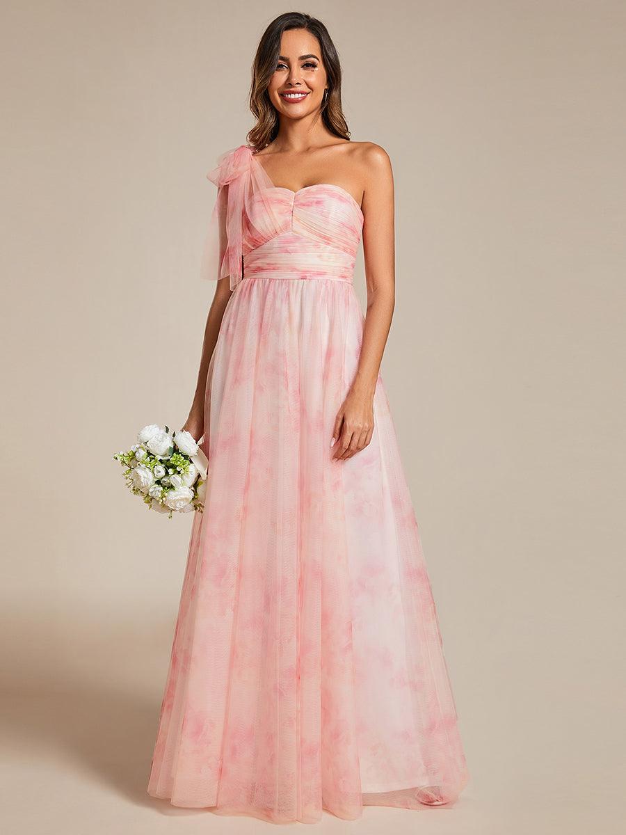 Robe de soirée taille empire florale sans bretelles multidirectionnelle avec plissé #Couleur_Rose