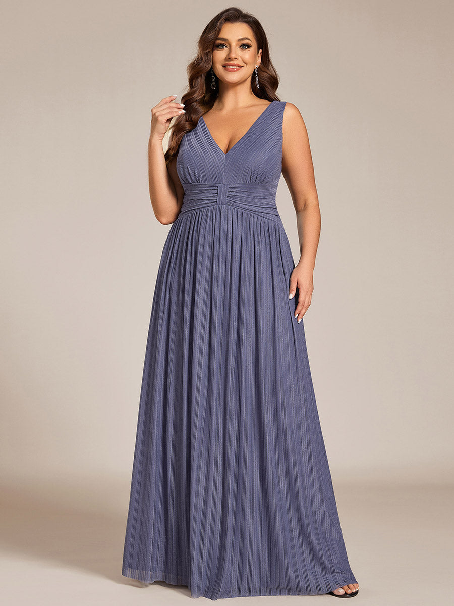 Robe de soirée trapèze sans manches à col en V de grande taille avec des paillettes subtiles #Couleur_Marine Fume
