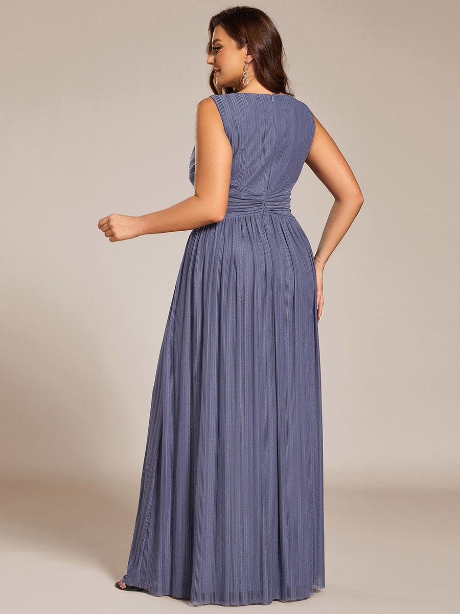 Robe de soirée trapèze sans manches à col en V de grande taille avec des paillettes subtiles #Couleur_Marine Fume