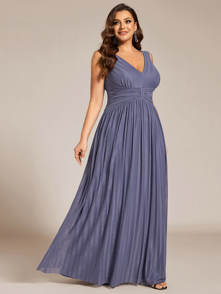 Robe de soirée trapèze sans manches à col en V de grande taille avec des paillettes subtiles #Couleur_Marine Fume