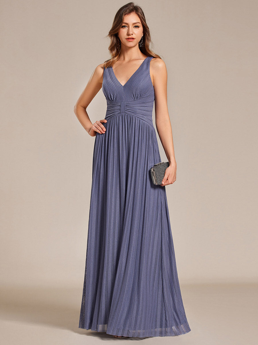 Robe de soirée trapèze sans manches à col en V avec paillettes subtiles #Couleur_Marine Fume
