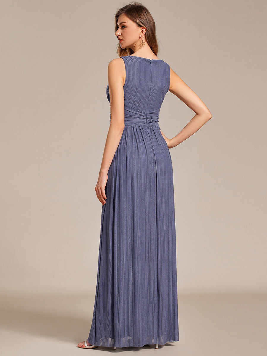 Robe de soirée trapèze sans manches à col en V avec paillettes subtiles #Couleur_Marine Fume