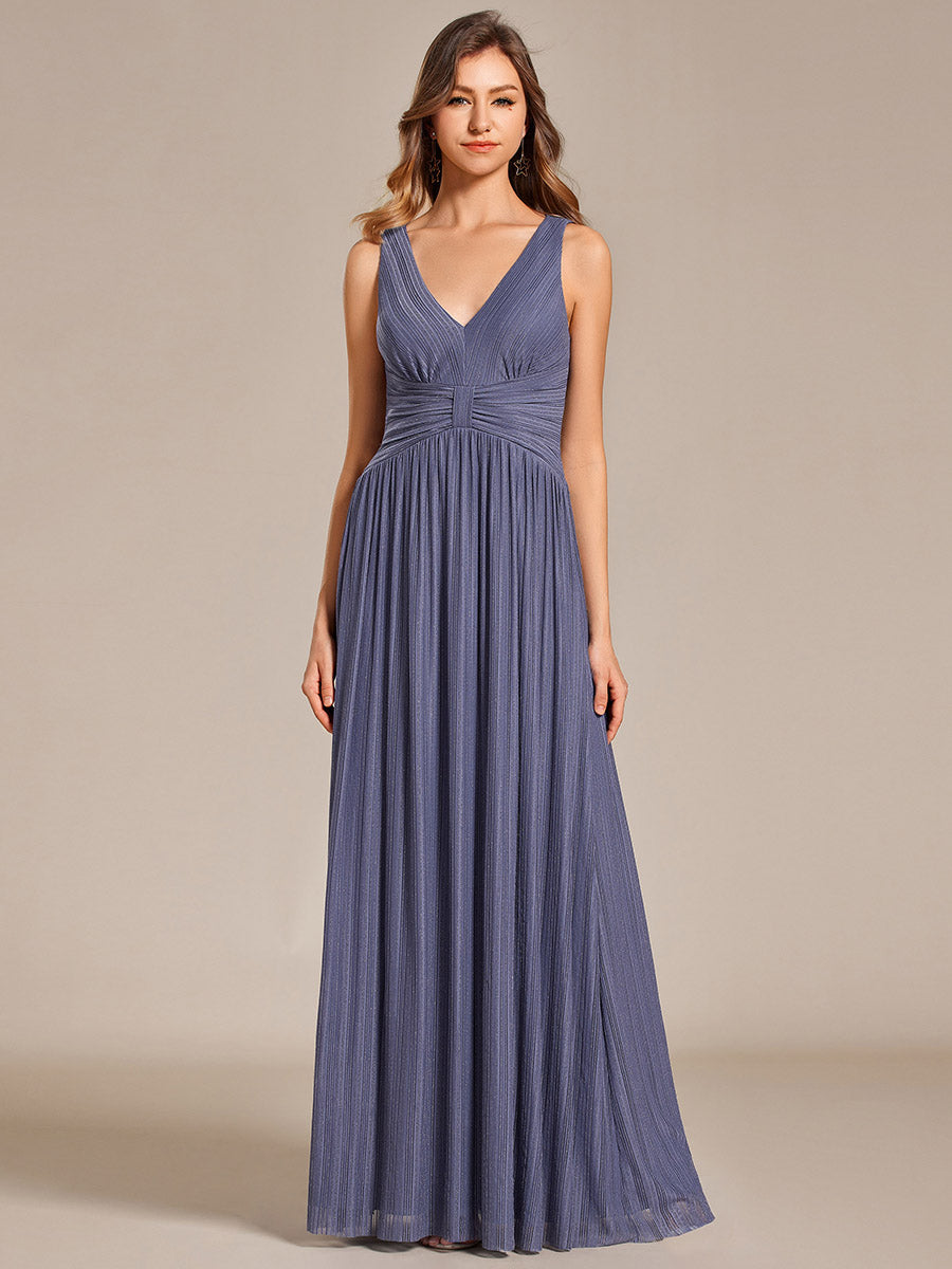 Robe de soirée trapèze sans manches à col en V avec paillettes subtiles #Couleur_Marine Fume