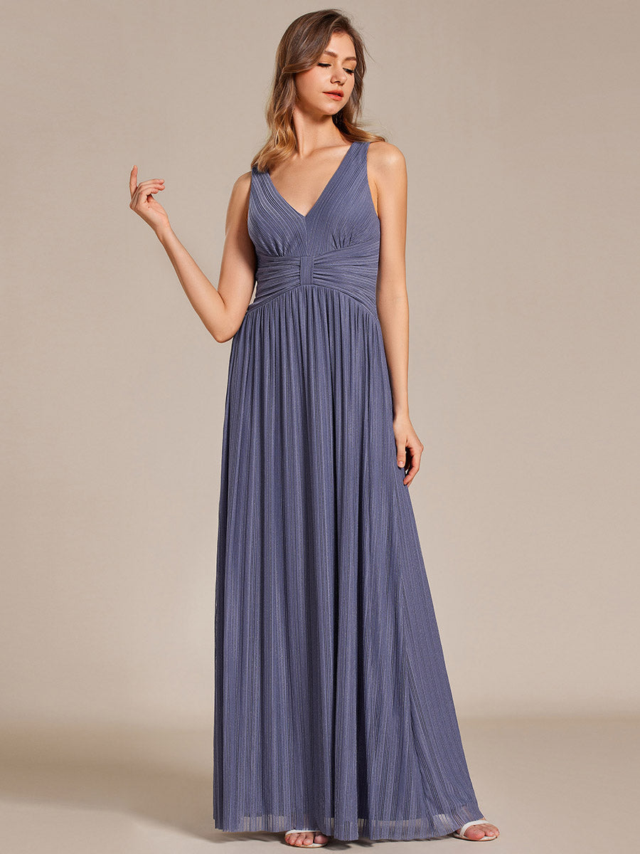 Robe de soirée trapèze sans manches à col en V avec paillettes subtiles #Couleur_Marine Fume