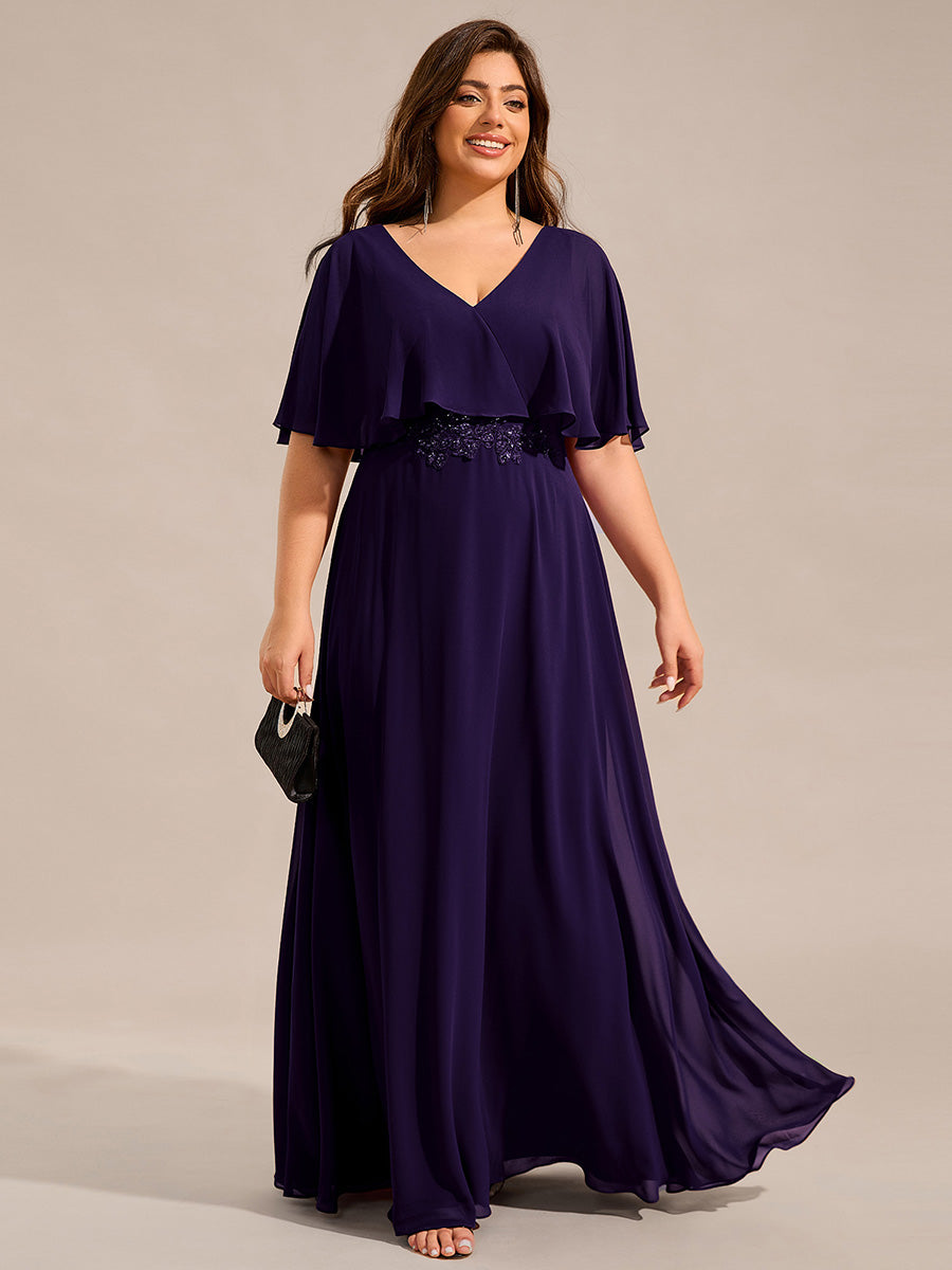 Robe longue de soirée en mousseline de soie grande taille #Couleur_Violet Fonce