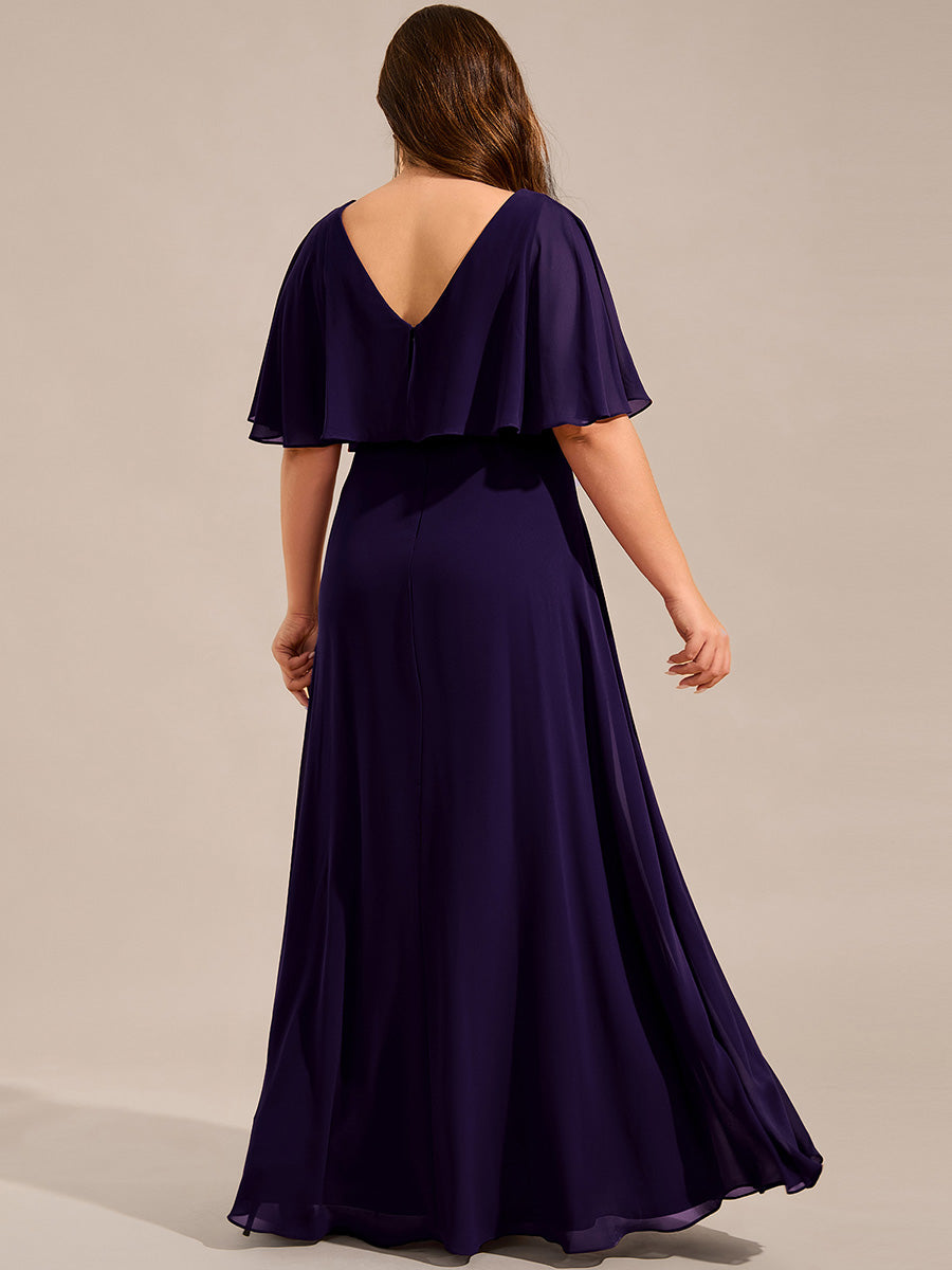 Robe longue de soirée en mousseline de soie grande taille #Couleur_Violet Fonce